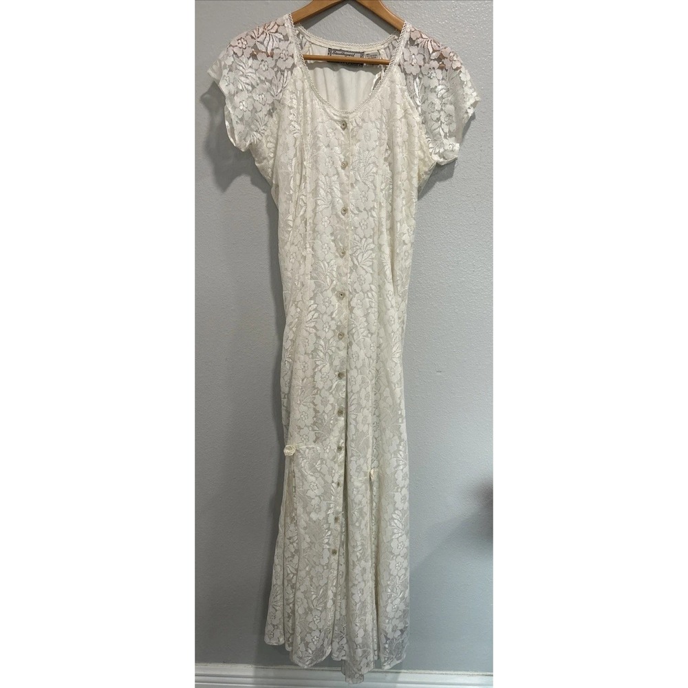 SOUTHWEST CANYON Womans Dress Ivory Lacy Short Sleeve Sz M Bridal Country Boho